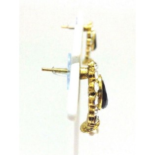 Gold Oxidized Women Earring Stud Jewelry PushBack Classy Gift Rhinestone Bead 10